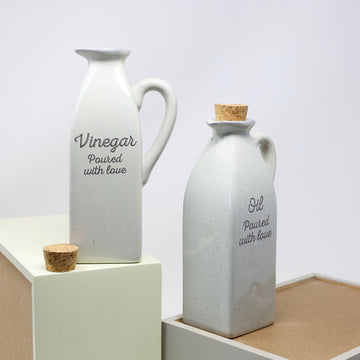 Set of 2 Ceramic Oil Balsamic Vinegar Dispenser Bottles Jugs