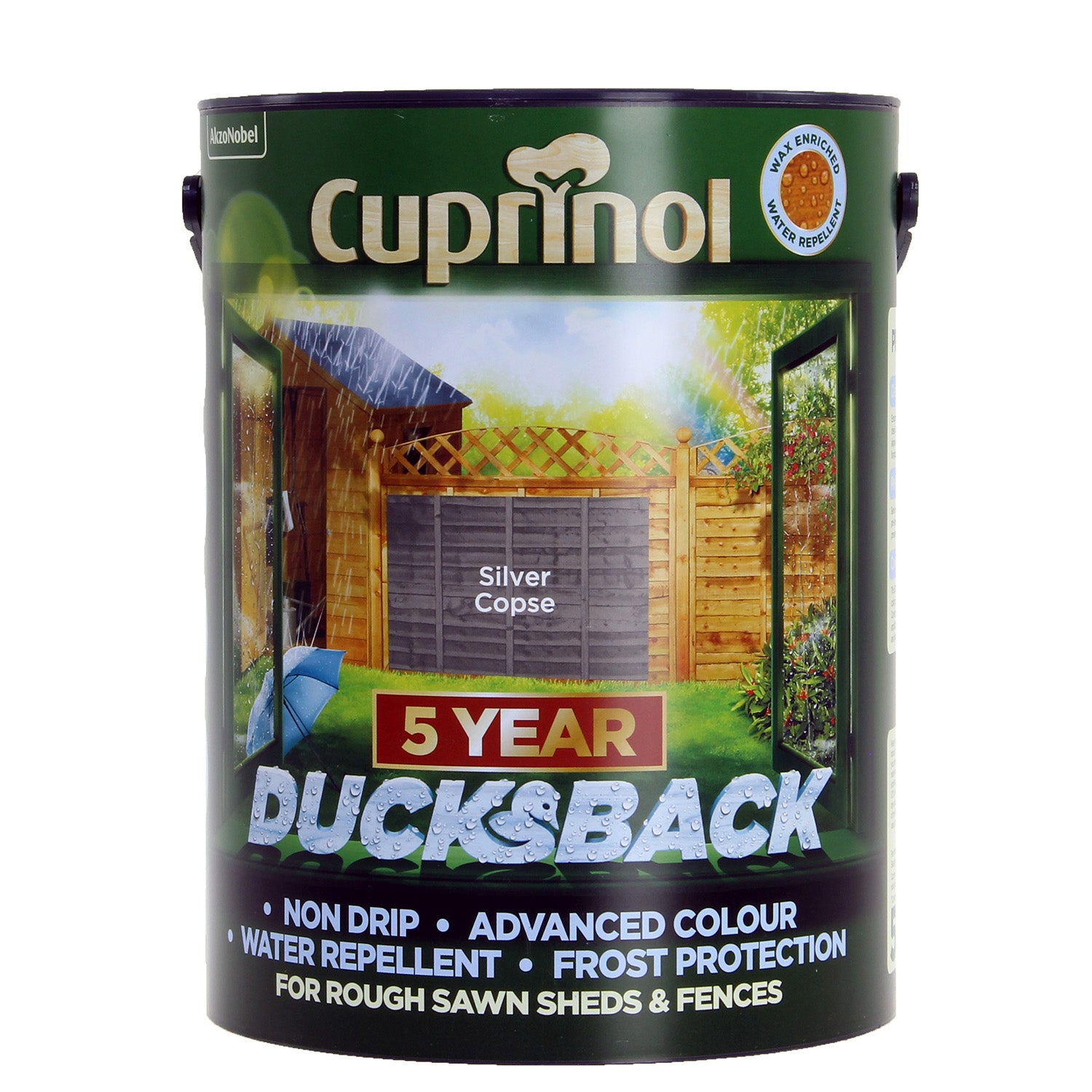 Cuprinol 5 Litre Ducksback Weatherproof Fence Paint - Silver Copse