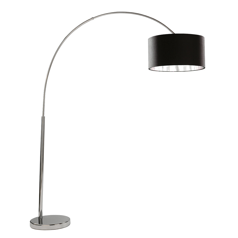 Chrome Black Shade Silver Arc Free Standing Reading Floor Lamp Light
