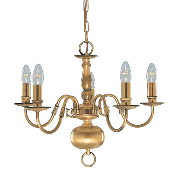 Flemish 5 Lights Antique Brass Chandelier