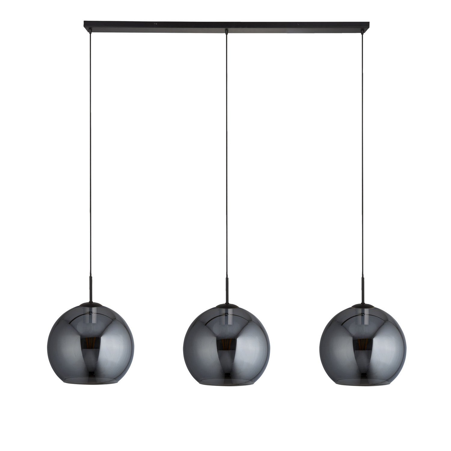 Amsterdam Matt Black 3 Lights Pendant Smoked Glass Shade