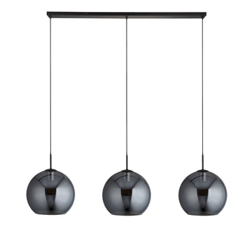 Amsterdam Matt Black 3 Lights Pendant Smoked Glass Shade