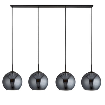 Amsterdam Matt Black 4 Light Pendant Smoked Glass Shade