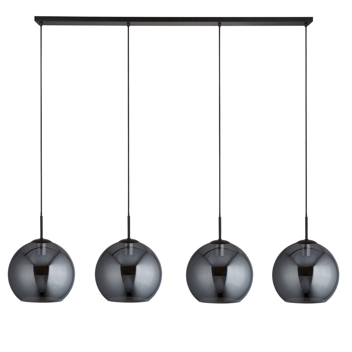 Amsterdam Matt Black 4 Light Pendant Smoked Glass Shade