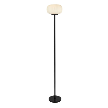 Black Floor Lamp With Frosted Ribbed Glass Shade