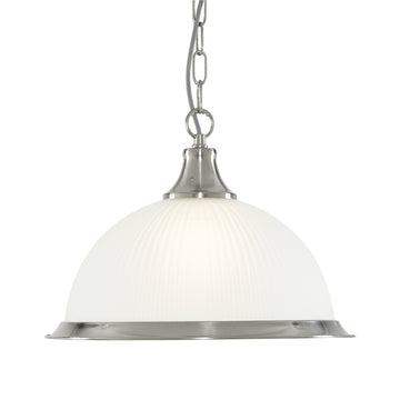 American Diner Satin Silver Chandelier With Acid Ribbed Glass Shade
