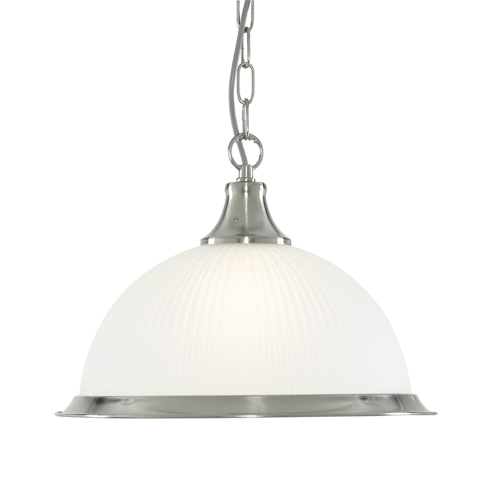 American Diner Satin Silver Chandelier With Acid Ribbed Glass Shade