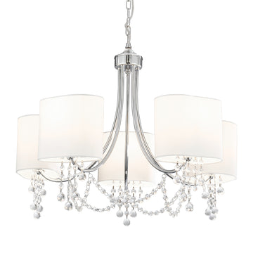 Nina 5 Lights Chrome Crystal & White Shade Ceiling Pendant