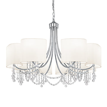 8 Lights Chrome Crystal & White Shade Ceiling Pendant