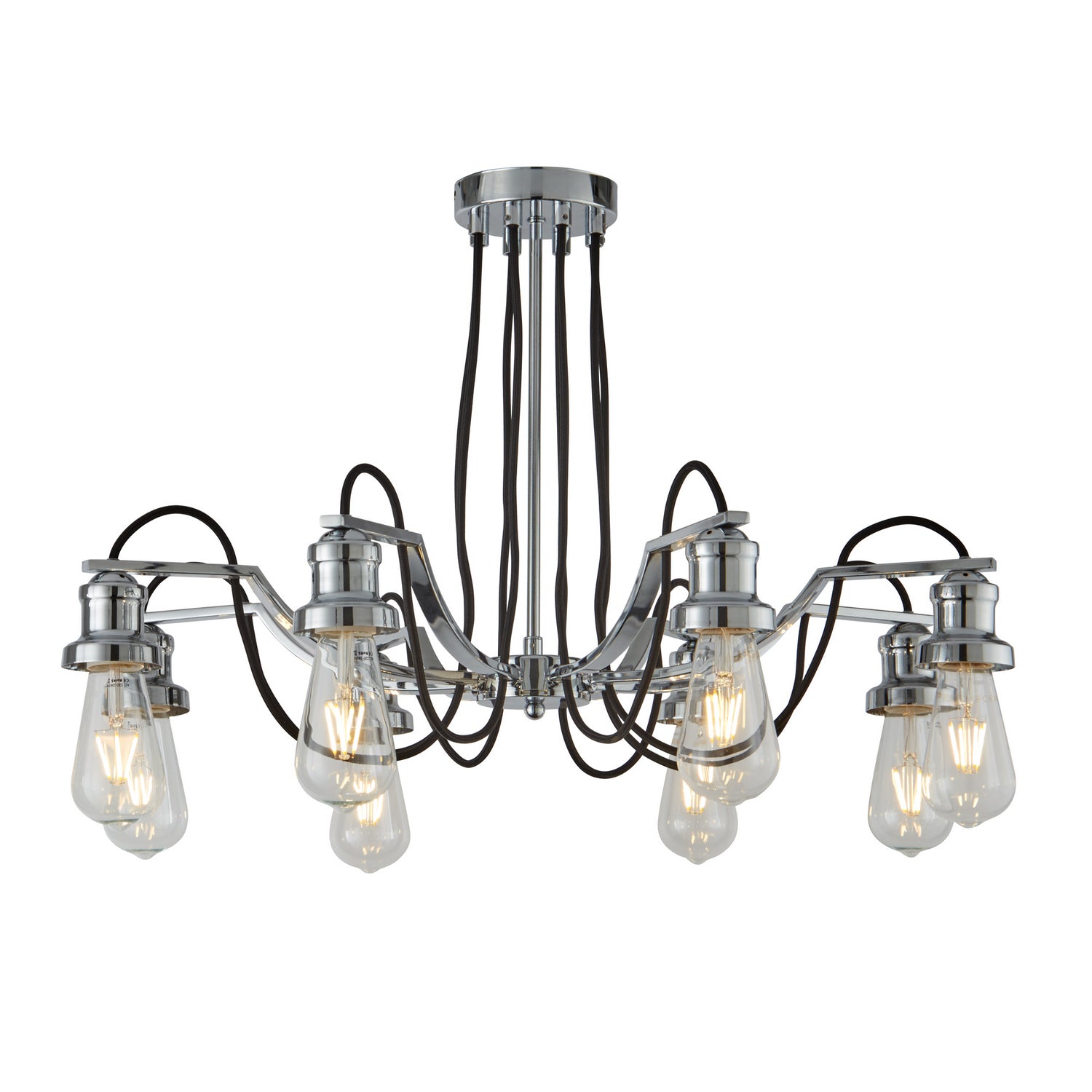 Olivia 8 Lights Black Braided Fabric Cable Chrome Ceiling Chandelier
