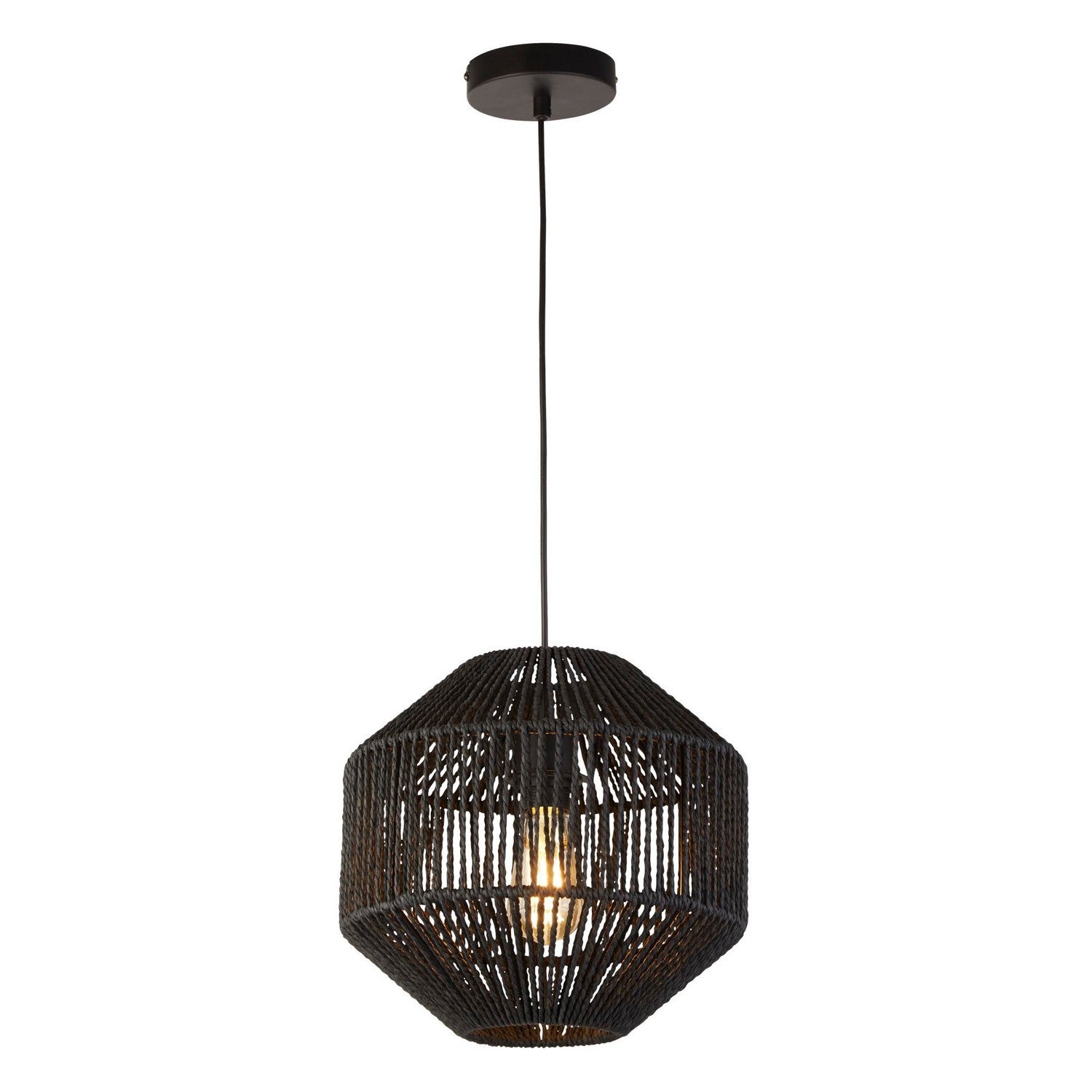 Black Wicker Shade Natural Rope Pendant