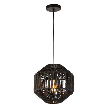 Black Wicker Shade Natural Rope Pendant