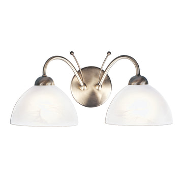 Milanese 2 Light Antique Brass Alabaster Glass Shade Wall Light