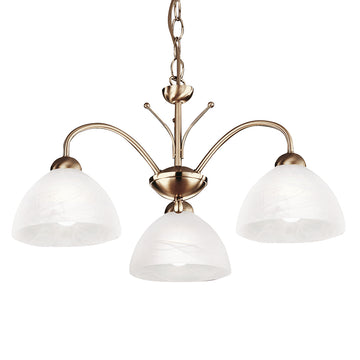 3 Light Antique Brass Ceiling Pendant Light With White Glass Shade