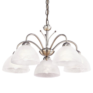 5 Light Antique Brass Ceiling Pendant Light With White Glass Shade