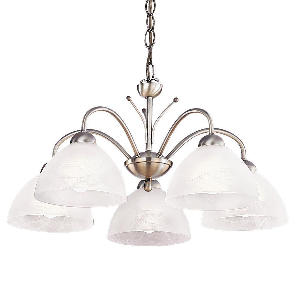 5 Light Antique Brass Ceiling Pendant Light With White Glass Shade