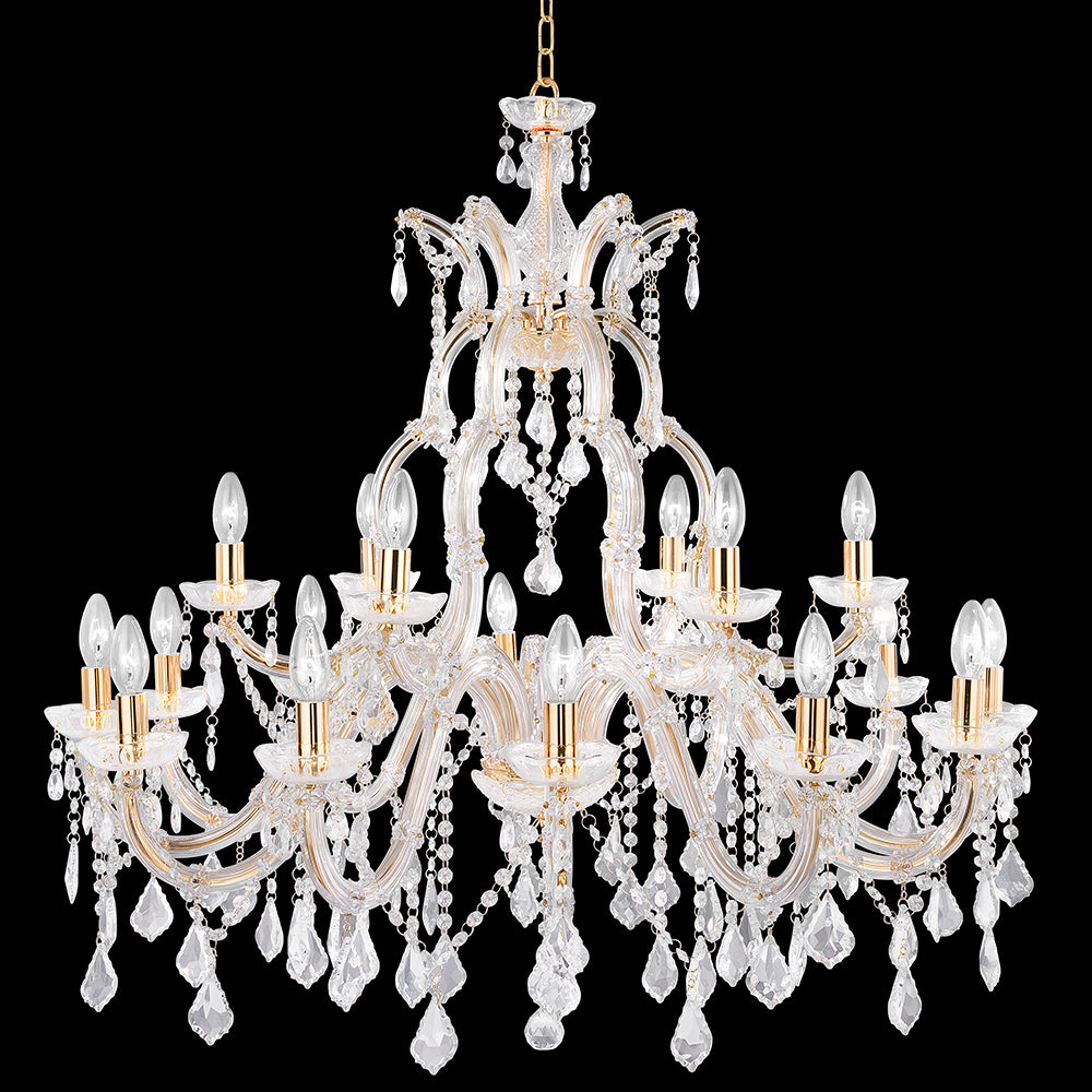 18 Light Marie Therese Polished Brass Crystal Chandelier