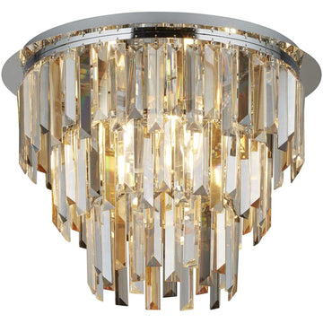 Clarissa 5 Light Chrome Clear Amber Smoked Crystal Prism Flush