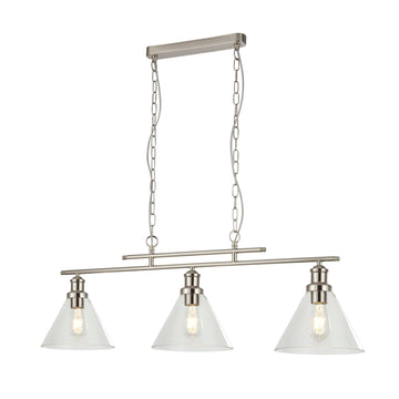 Pyramid 3 Light  Satin Silver Clear Glass Shade Pendant