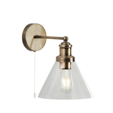 Pyramid Antique Brass Glass Shade Wall Light