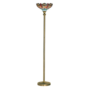 Dragonfly Antique Brass & Stained Glass Floor Lamp