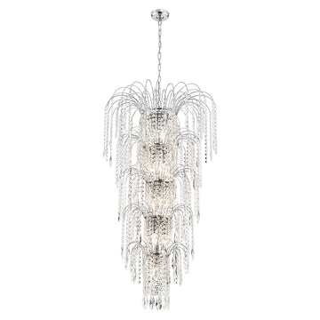 Waterfall 13 Light Chrome & Crystal 5 Tier Chandelier