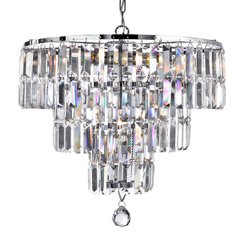 Empire 5 Light 3 Tier Chrome & Crystal Chandelier