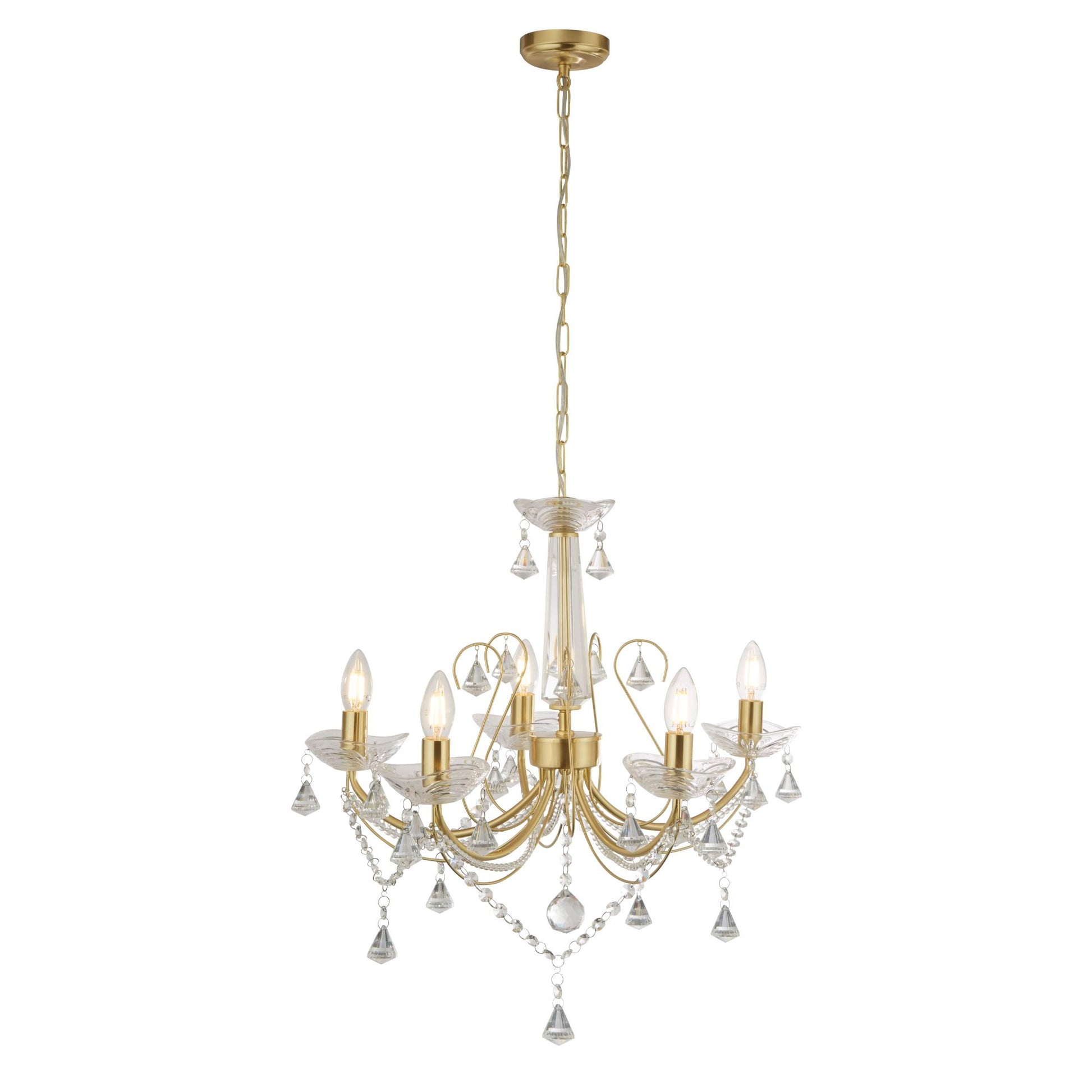 Searchlight Lafayette 5 Light Ceiling Gold Clear Crystal