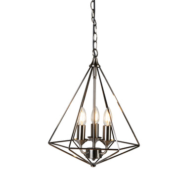 Diamond 3 Lights Pyramid Shaped Antique Silver Ceiling Pendant Light
