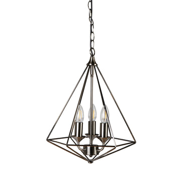 Diamond 3 Lights Pyramid Shaped Antique Silver Ceiling Pendant Light