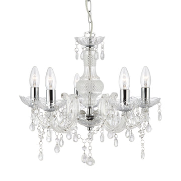 5 Light Marie Therese Style Clear Glass & Acrylic Chandelier