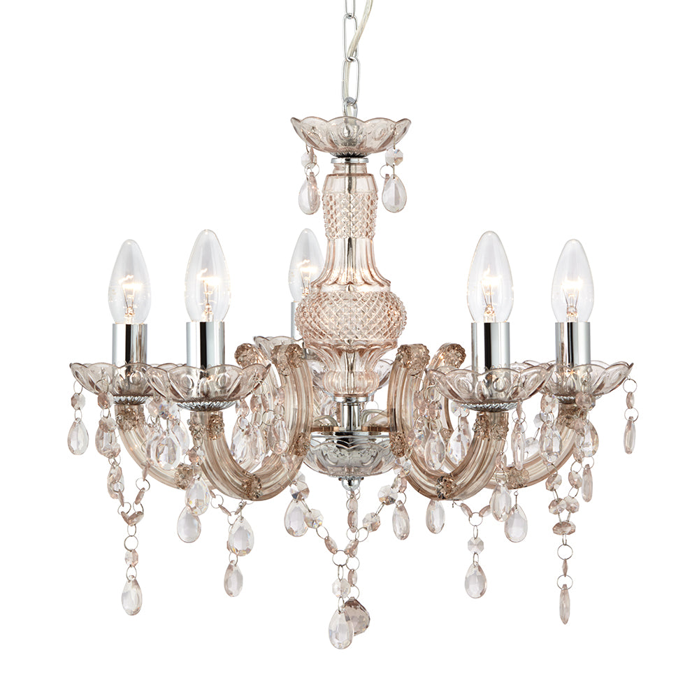 5 Light Marie Therese Style Mink Glass & Acrylic Chandelier