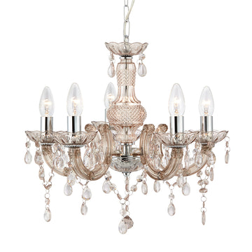 5 Light Marie Therese Style Mink Glass & Acrylic Chandelier