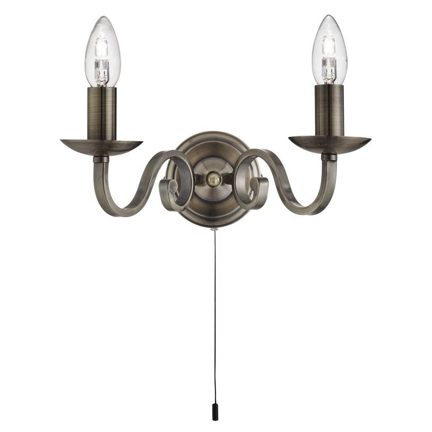 Richmond Antique Brass 2 Light Wall Bracket Fitting With Candle Style Sconces