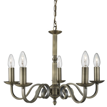 Richmond Antique Brass 5 Light Chandelier With Candle Style Sconces