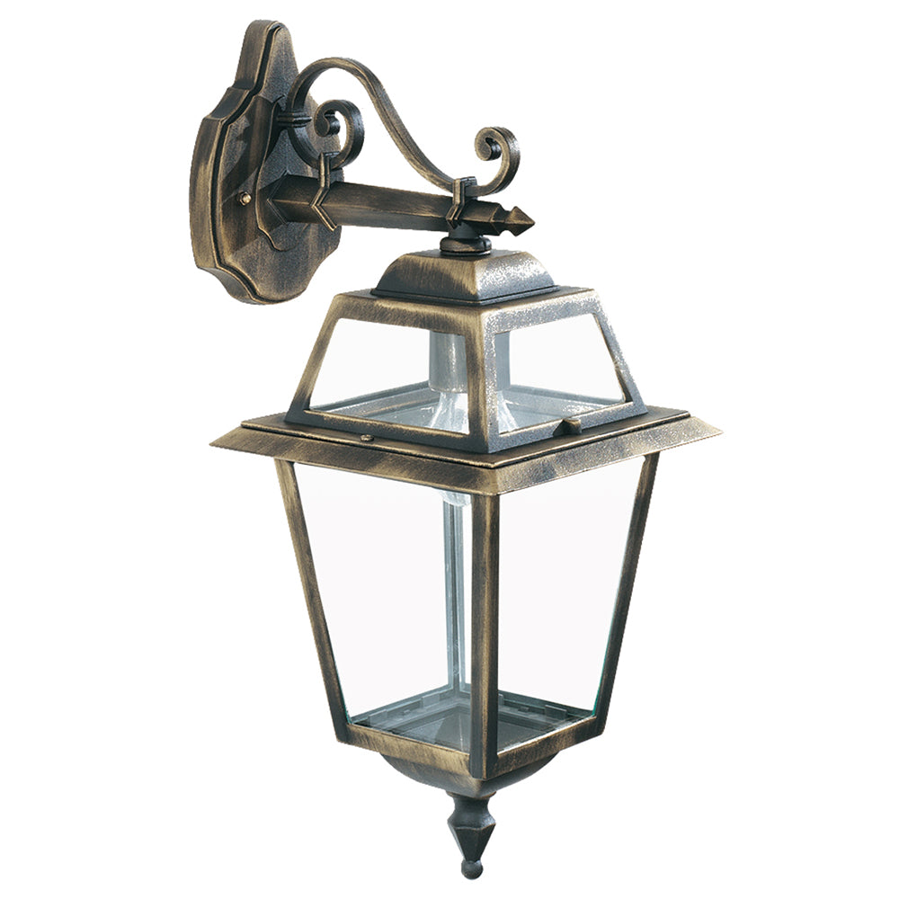 New Orleans Aluminium Black Gold Outdoor Wall Bracket With Clear Glass Panels