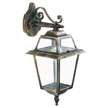 New Orleans Aluminium Black Gold Outdoor Wall Bracket With Clear Glass Panels