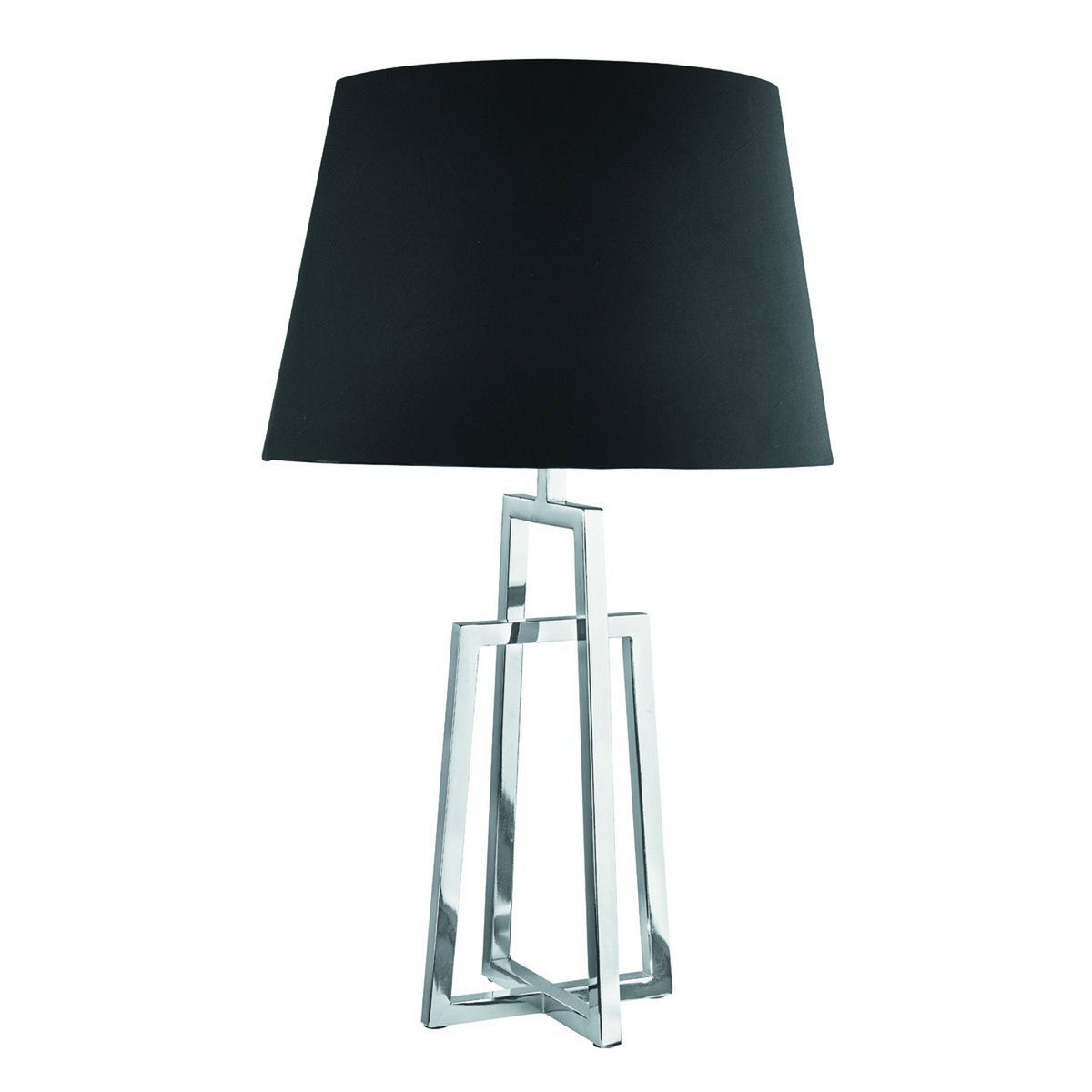 Chrome Crossed Frame Table Lamp With Black Tapered Shade