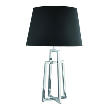 Chrome Crossed Frame Table Lamp With Black Tapered Shade