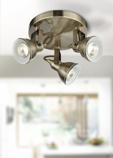 Industrial 3 Light Antique Brass Spotlight