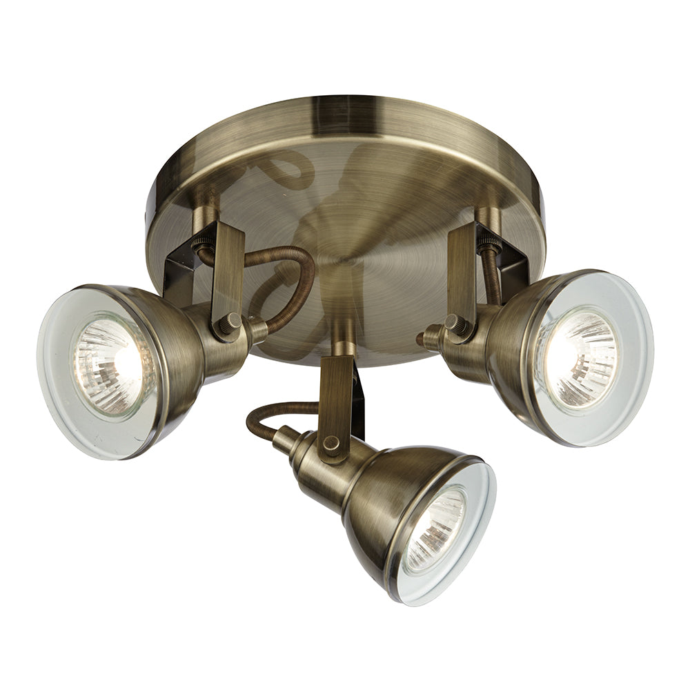 Industrial 3 Light Antique Brass Halogen Spotlight