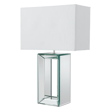 Mirror  Base White Faux Silk Shade Table Lamp