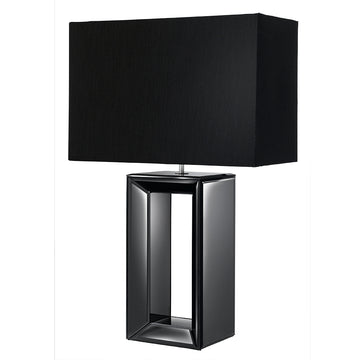 Mirror Base Table Lamp With Black Faux Silk Shade