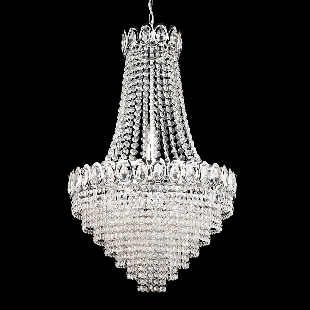 6 Light Chrome Finish Crystal Chandelier With Clear Glass Beads