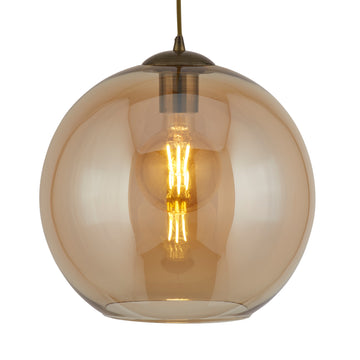 Balls Amber Glass Shade Antique Brass Pendant