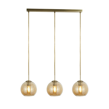 Pendant 3 Light Bar Antique Brass With Amber Glass
