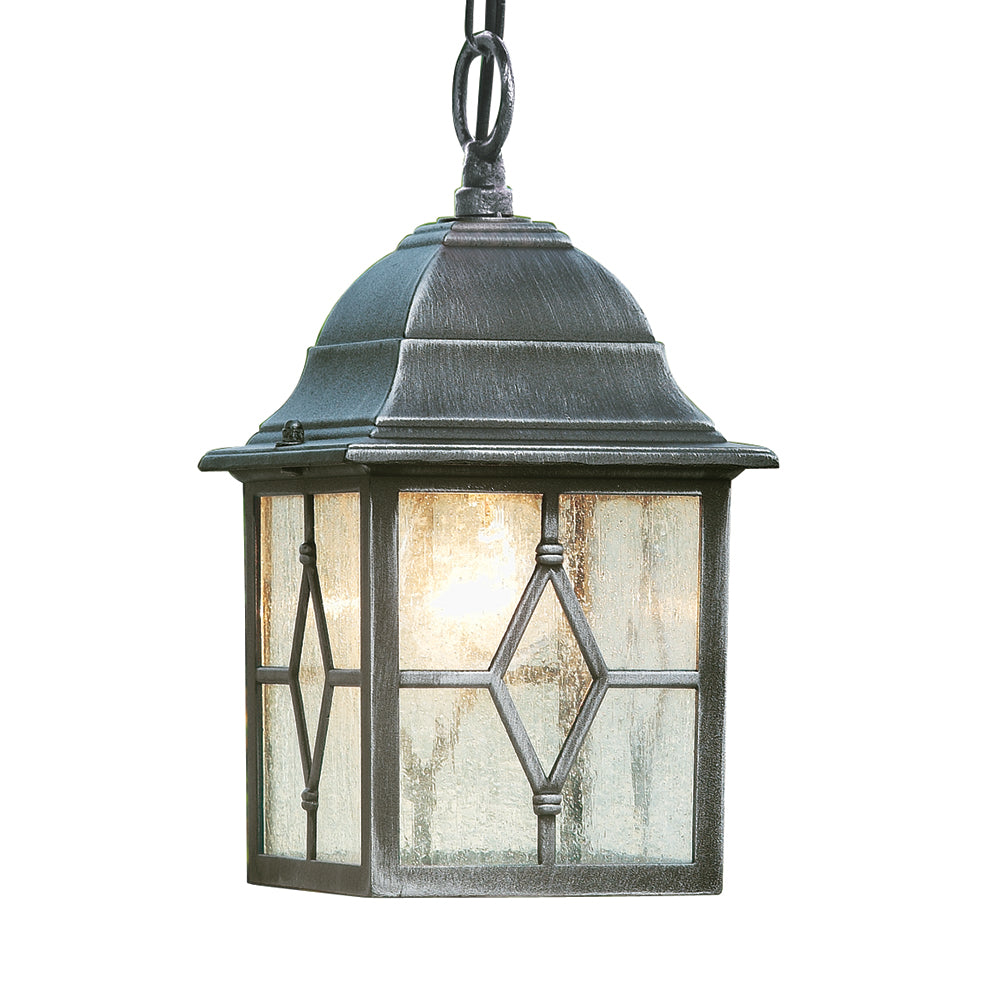 Genoa Black Silver Leaded Glass Outdoor Pendant