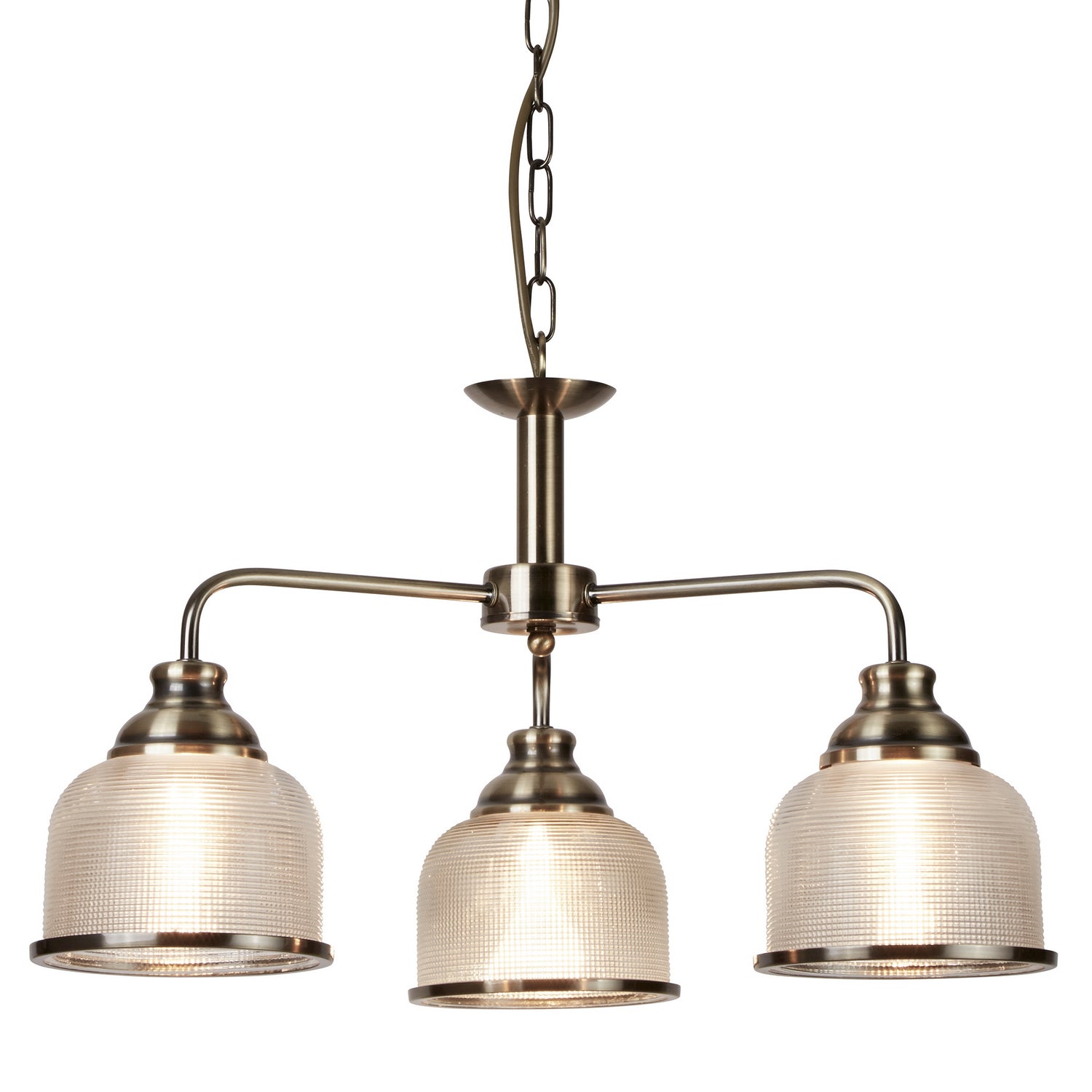 Bistro II 3 Lights Brass Halophane Glass Shade Pendant
