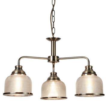 Bistro II 3 Lights Brass Halophane Glass Shade Pendant