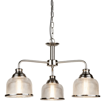 Bistro II 3 Lights Satin Silver Halophane Glass Pendant